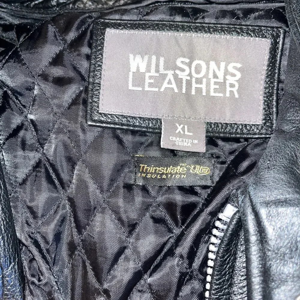 VINTAGE Wilsons Heavy Leather Motorcycle Jacket Mens XL Black Thinsulate